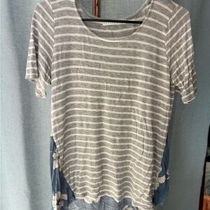 Potter's Pot Gray and Blue Striped Short Sleeve Top